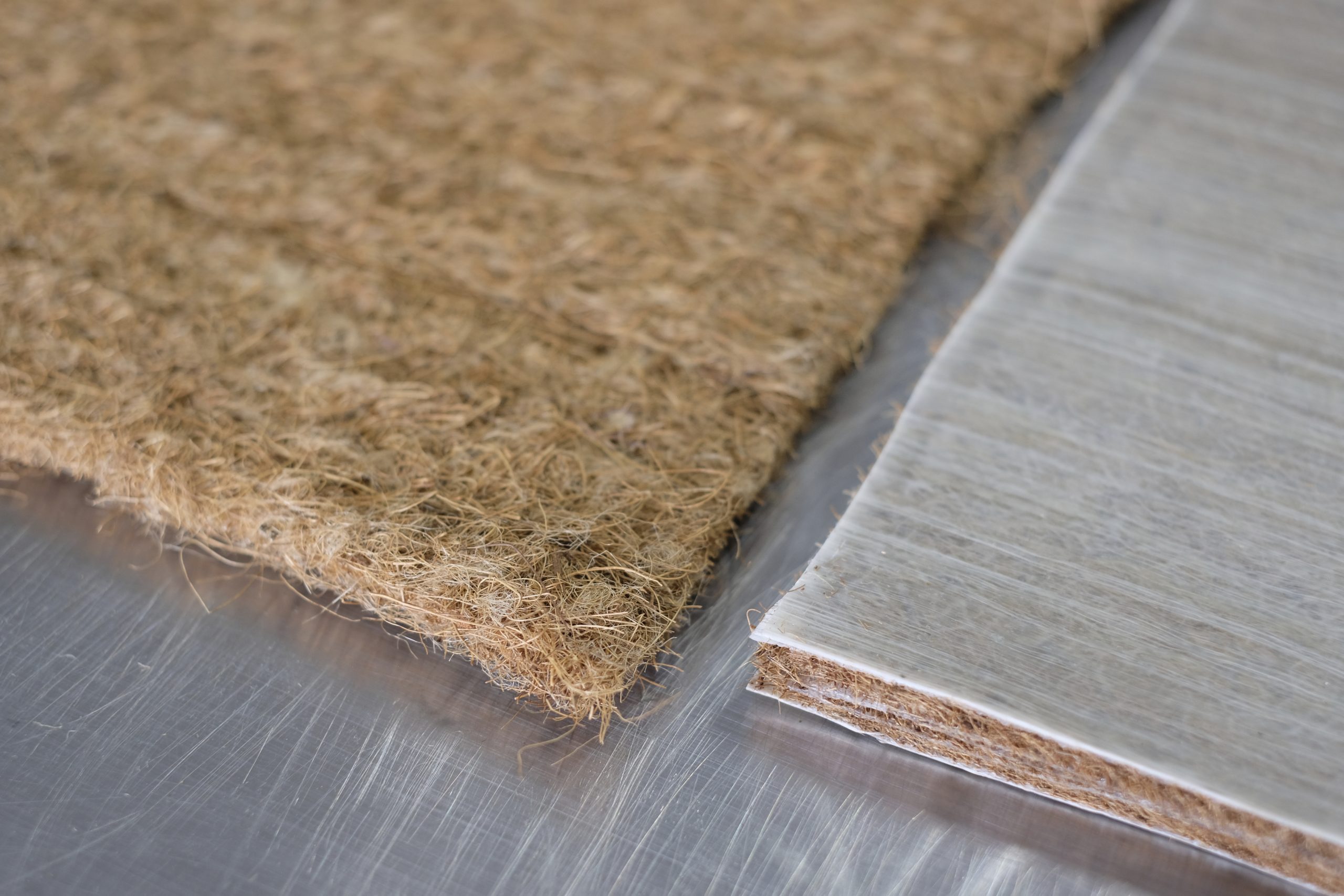 Close up image of a coir mat made from coconut husk