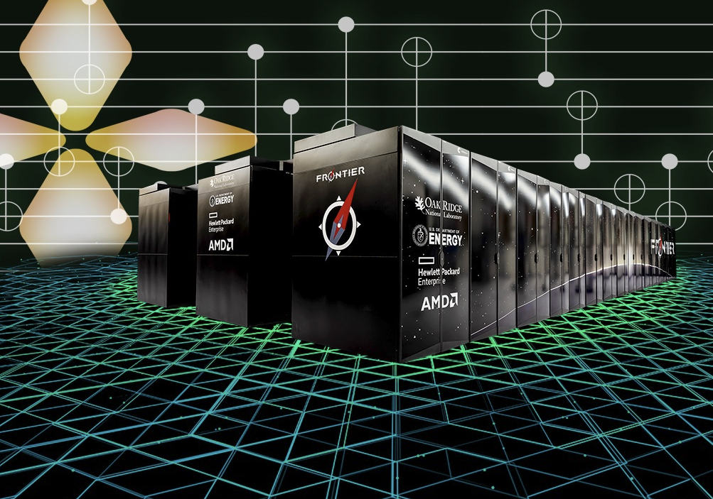 Illustration of frontier supercomputer integrating quantum components